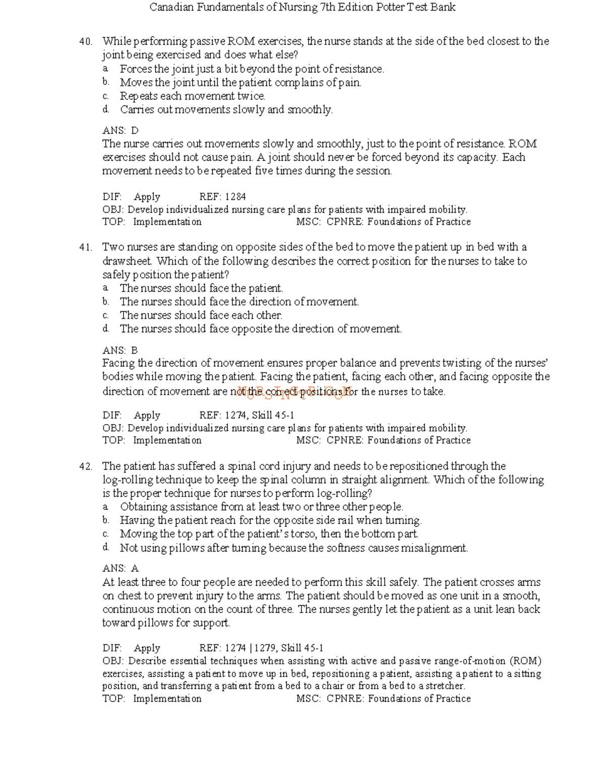 Canadian Fundamentals of Nursing 7th Ed. Potter Test Bank Insights ...