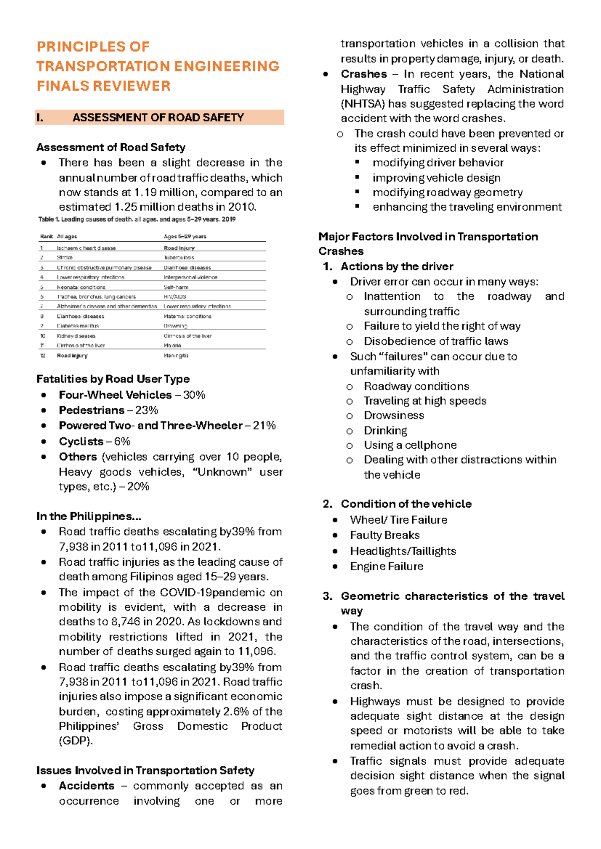 Principles of Transportation Engineering (Finals Reviewer) - Studocu