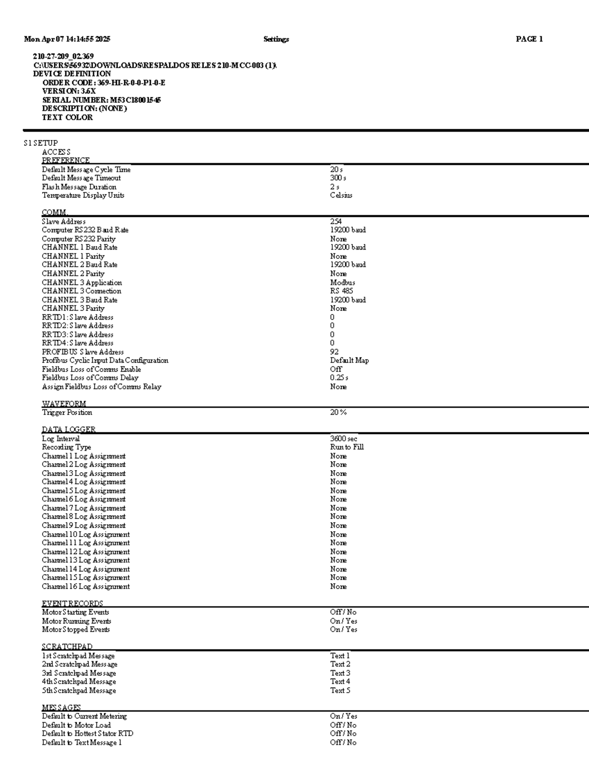 RELES Device Settings Overview for Version 3.6X (210-27-209) - Studocu