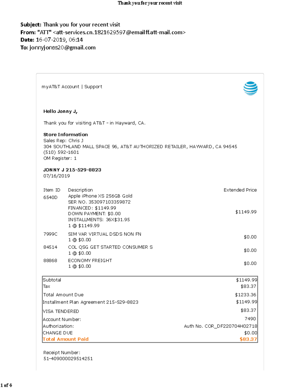 618256904-AT&T-iPhone XS Invoice Receipt and Payment Summary - Studocu