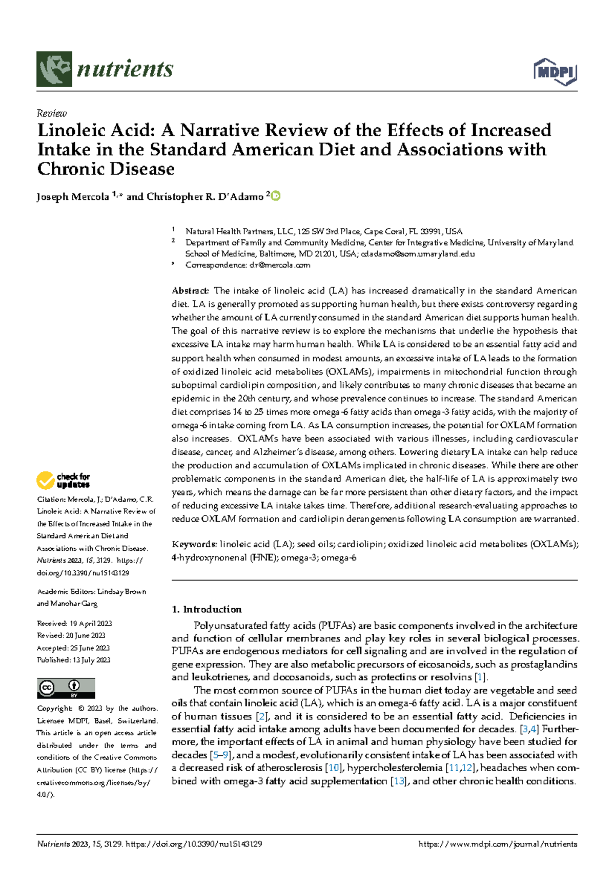 Linoleic Acid (LA) Intake: Chronic Disease Impacts & Health Review ...