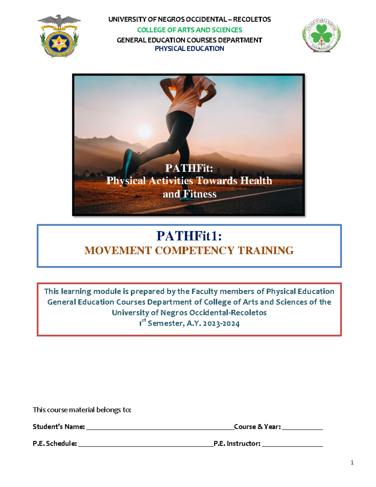 PATHFit 1: Movement Competency Training Learning Module 2023-2024 - Studocu