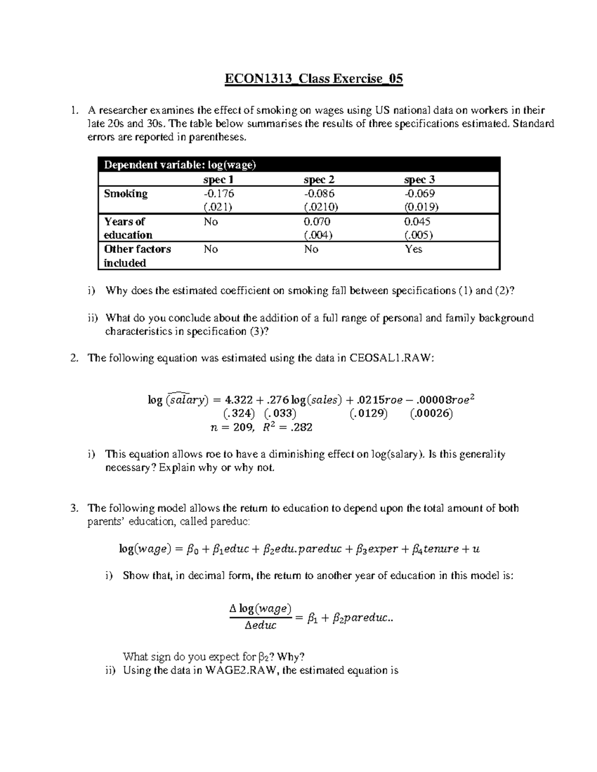 W5-Model-Specification - ECON1313_Class Exercise_ A researcher examines ...
