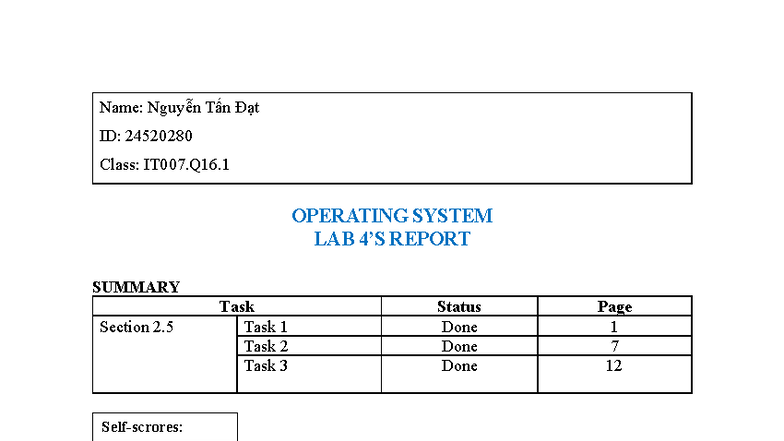 IT007.Q16.1 - Operating System Lab 4 Report by Nguyễn Tấn Đạt - Studocu