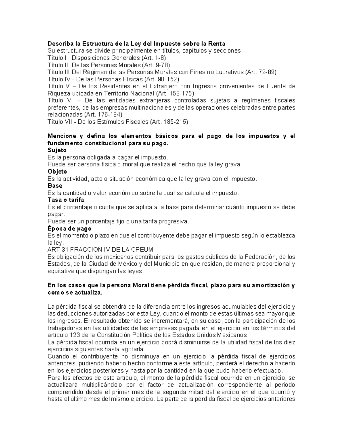 Estructura y Elementos de la Ley del Impuesto sobre la Renta (ISR ...