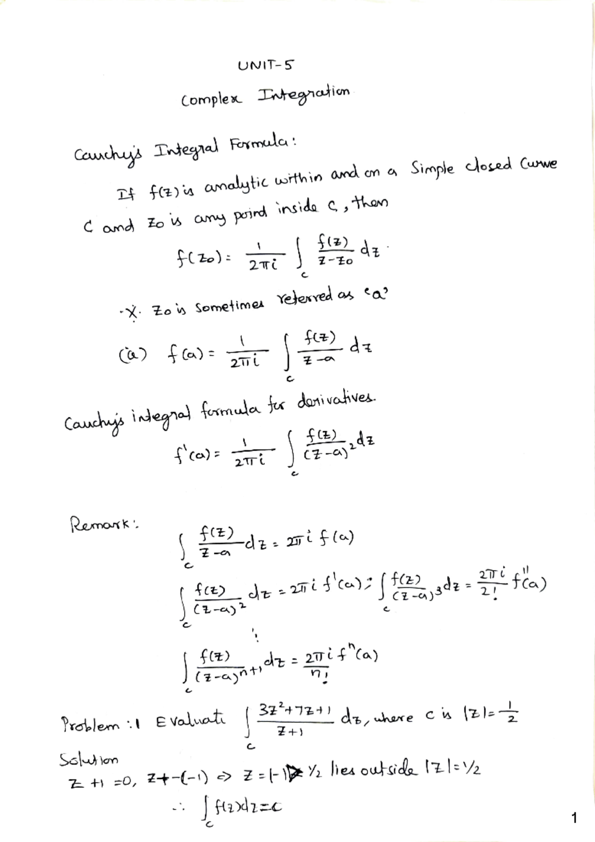 UNIT-5- Complex Integration- Writing Notes - Canchys Ttegrad Feymada ...