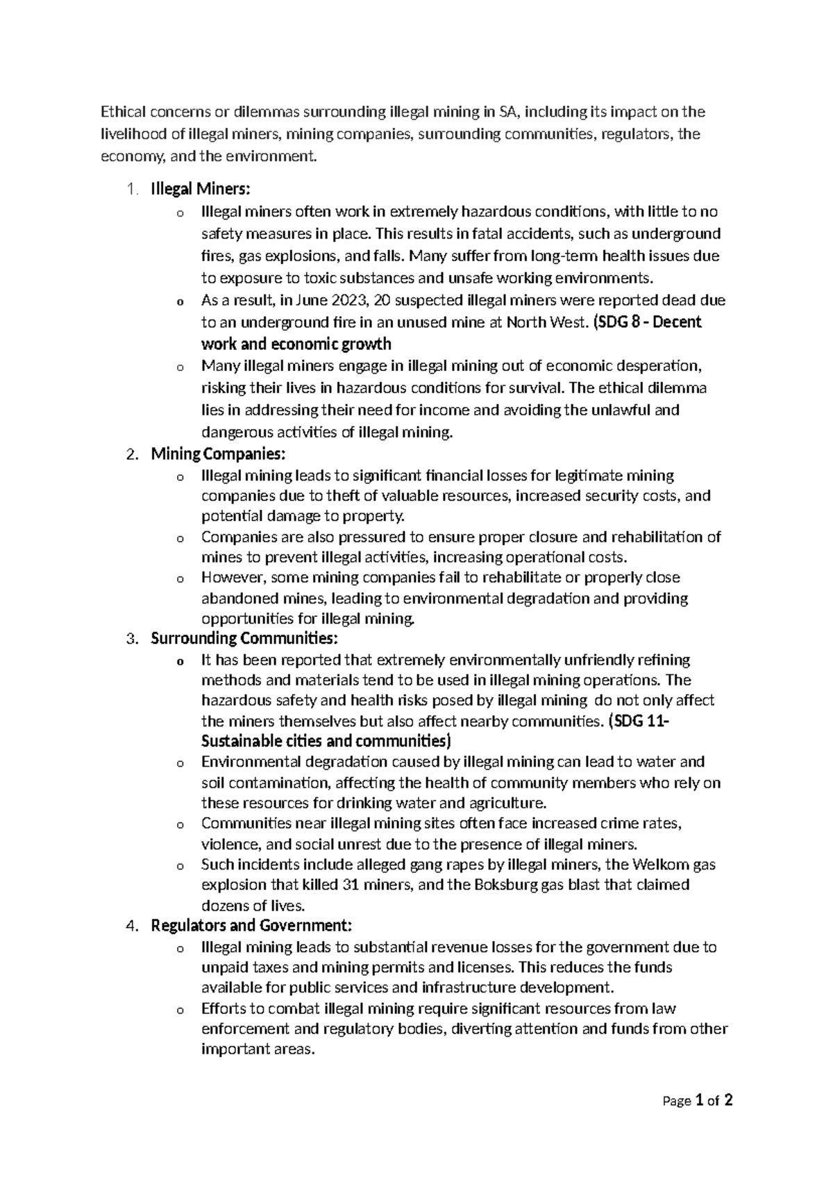 Ethical Concerns of Illegal Mining in South Africa: Impacts on Society ...