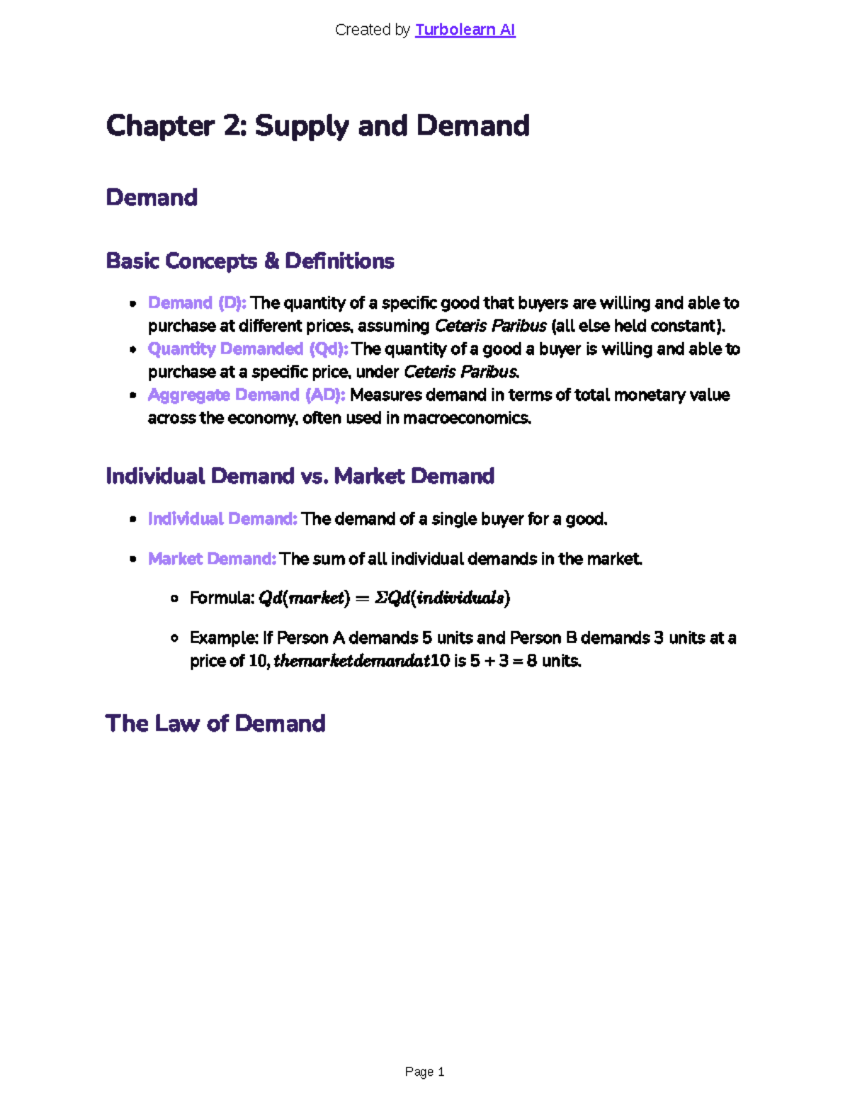 BC2: Chapter 2 Supply and Demand Concepts and Definitions - Studocu