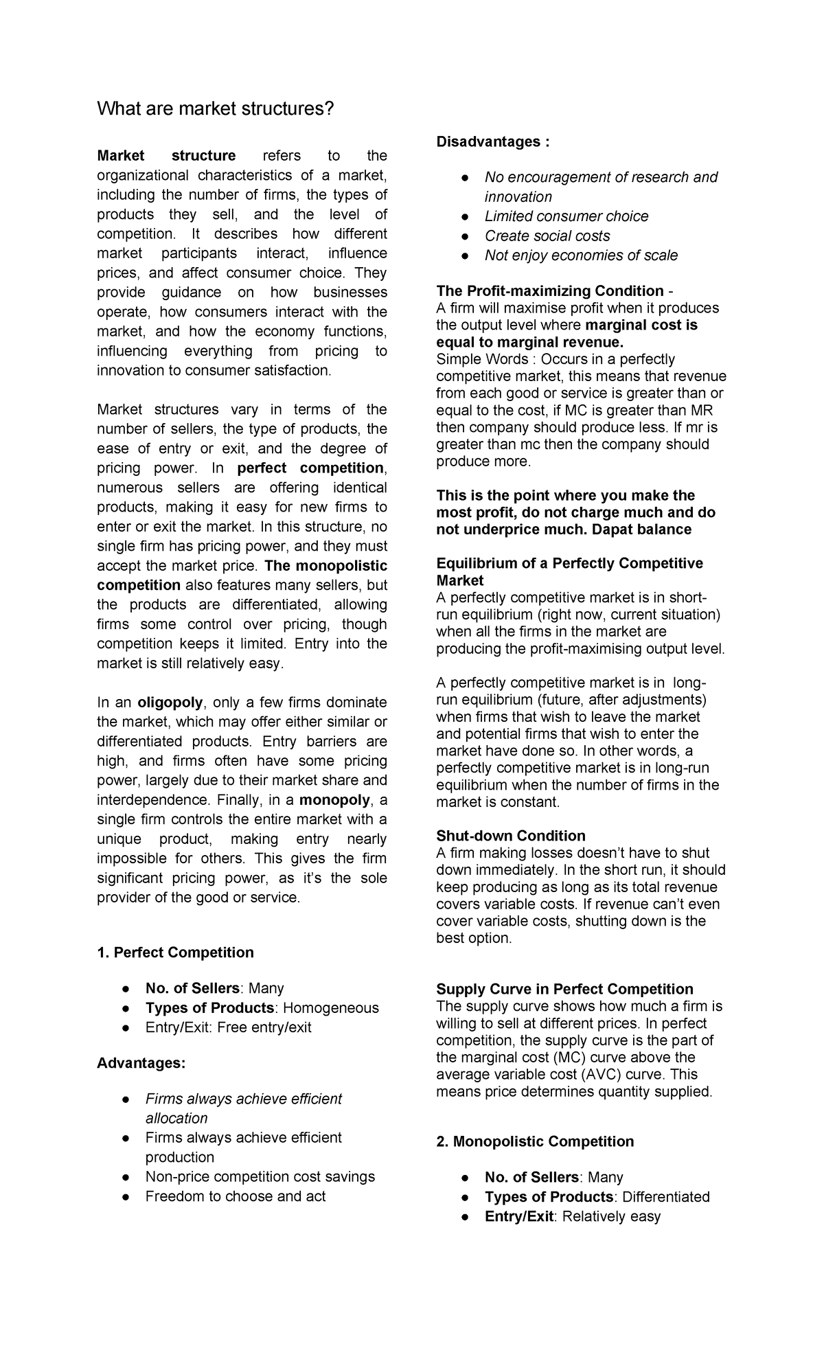 Econ Rev: Understanding Market Structures and Their Dynamics - Studocu