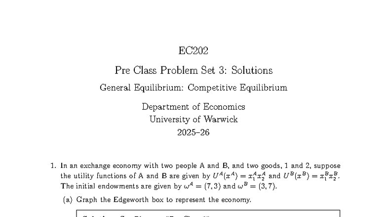 EC202 Pre-Class Problem Set 3: General Equilibrium Solutions - Studocu