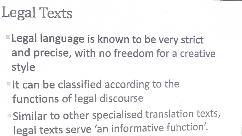 Legal Translation: Understanding Legal Texts and Their Functions - Studocu