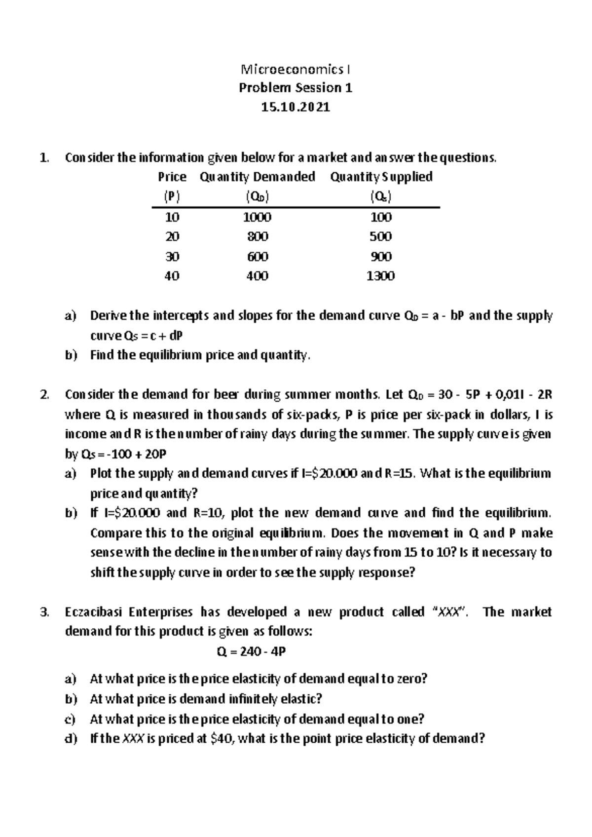 Microeconomics Problem Session Notes - 8346782432 - Studocu