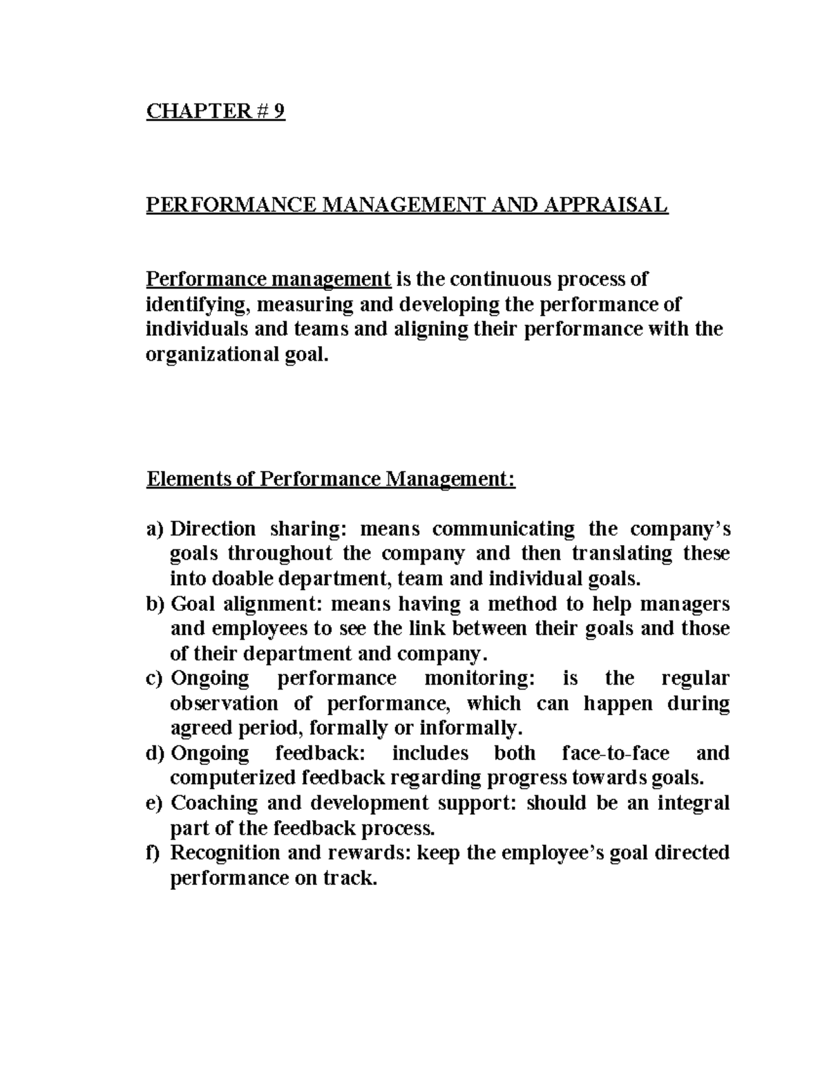 HRM CH # 9 - Performance Management & Appraisal Overview - Studocu