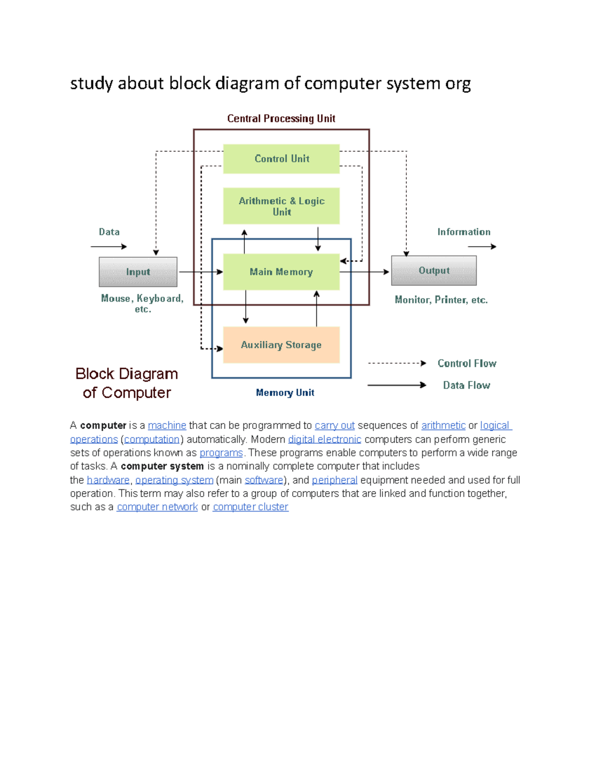 Study on Block Diagram of Computer Systems - Org Techniques - Studocu