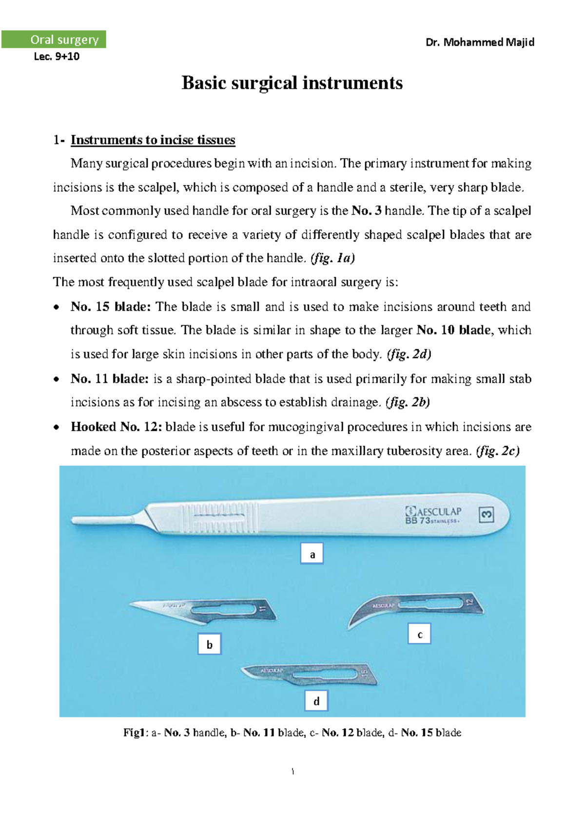 Oral Surgery Instruments Overview - Dr. Mohammed Majid Lec. - Studocu