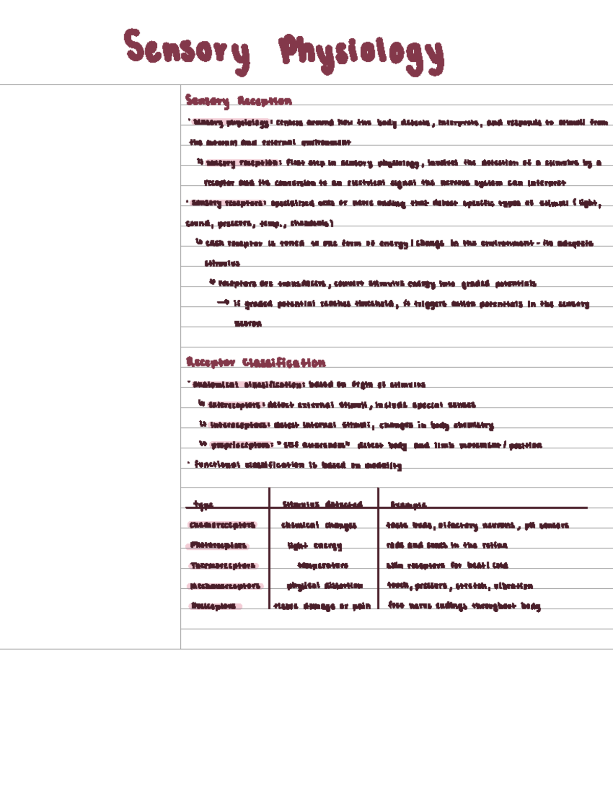 Sensory Physiology (BIO 101): Understanding Reception and Pathways ...