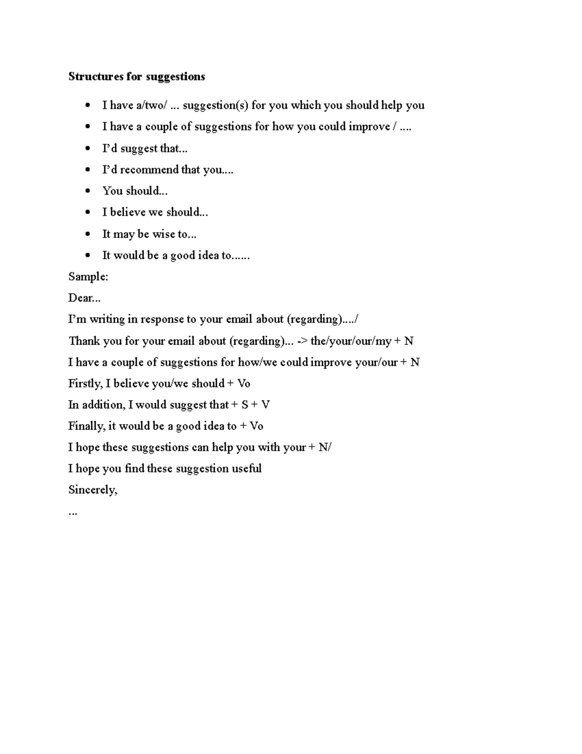 Effective Structures for Suggestions and Recommendations - Studocu