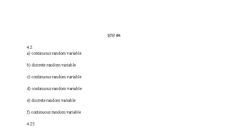 Stats HW #4: Continuous & Discrete Random Variables Analysis - Studocu