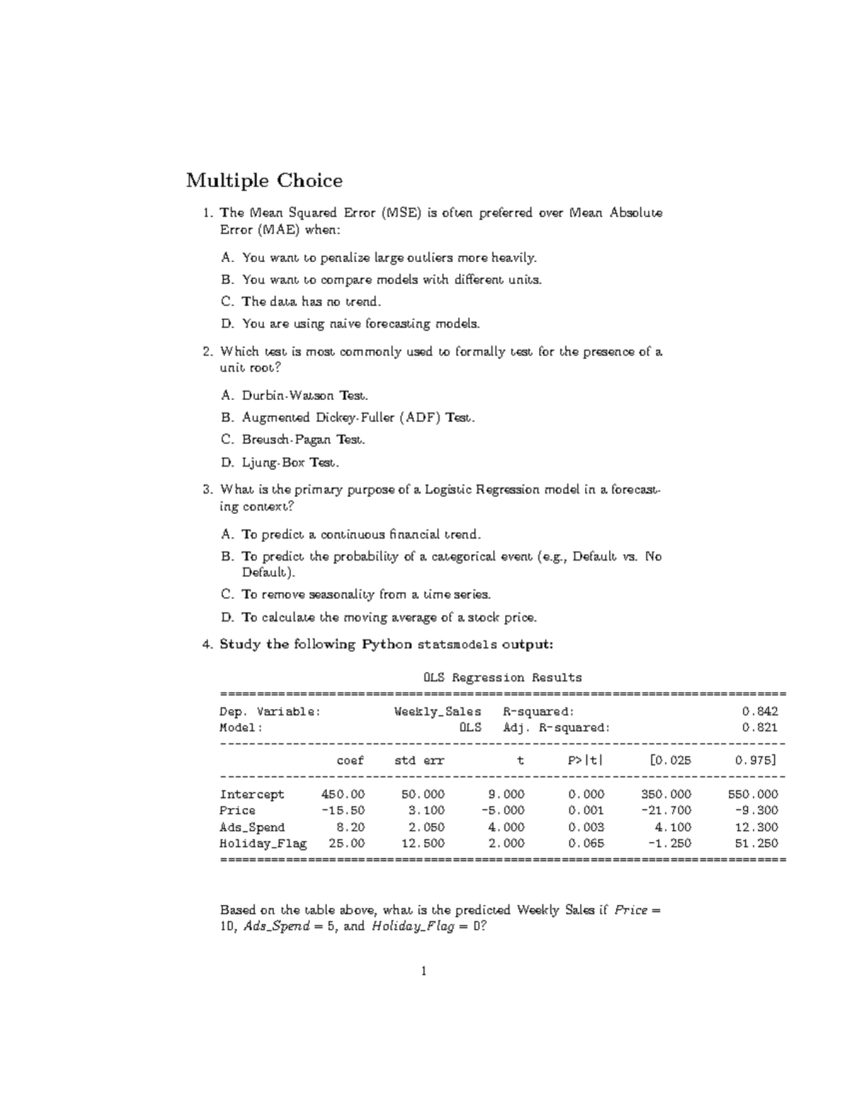 Mock Test - Practice for E Course: Multiple Choice Questions on MSE ...