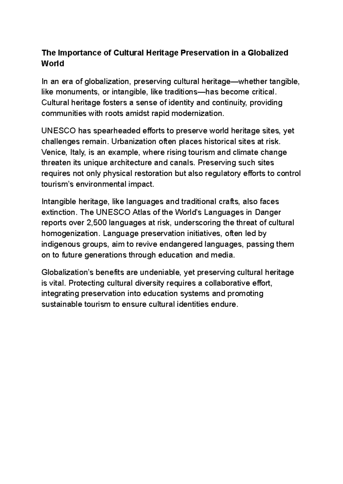 Cultural Heritage Preservation in a Globalized World: Key Challenges ...
