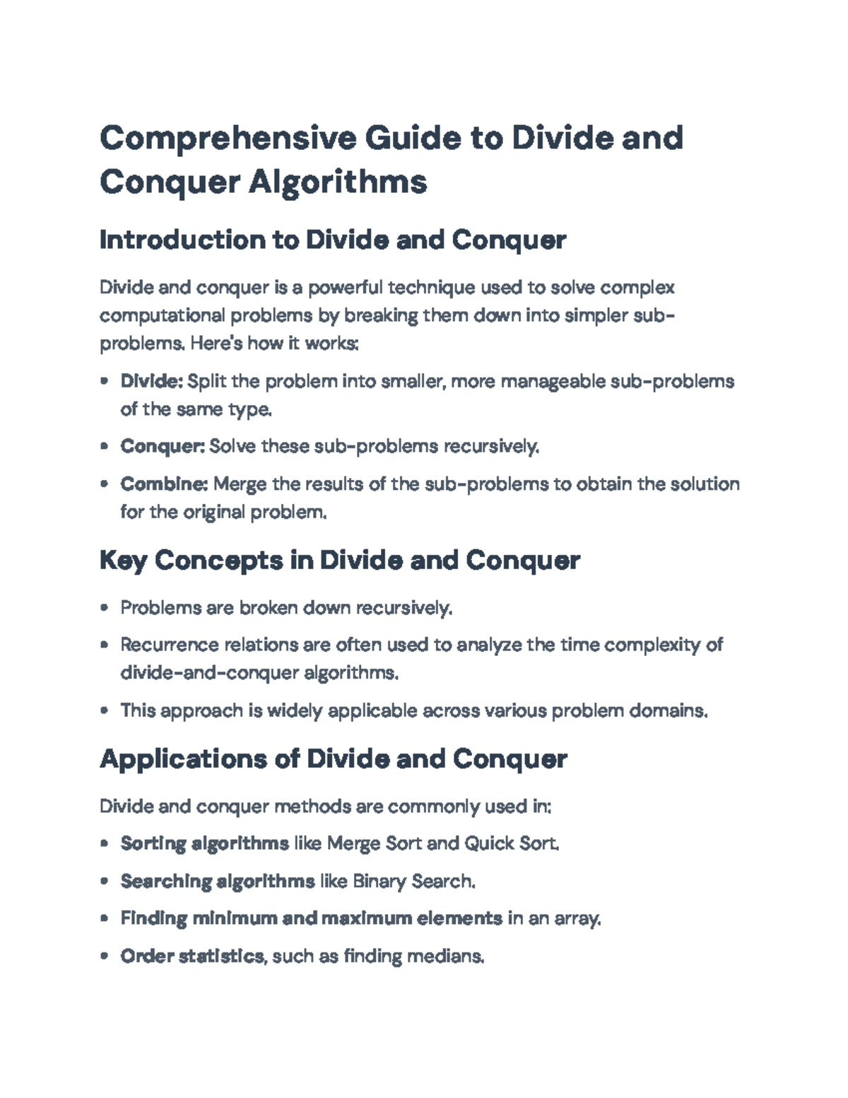 Comprehensive Guide to Divide and Conquer Algorithms in CS101 ...