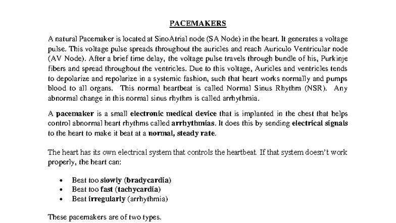 PACEMAKERS & DEFIBRILLATORS: Understanding Heart Rhythm Control - Studocu