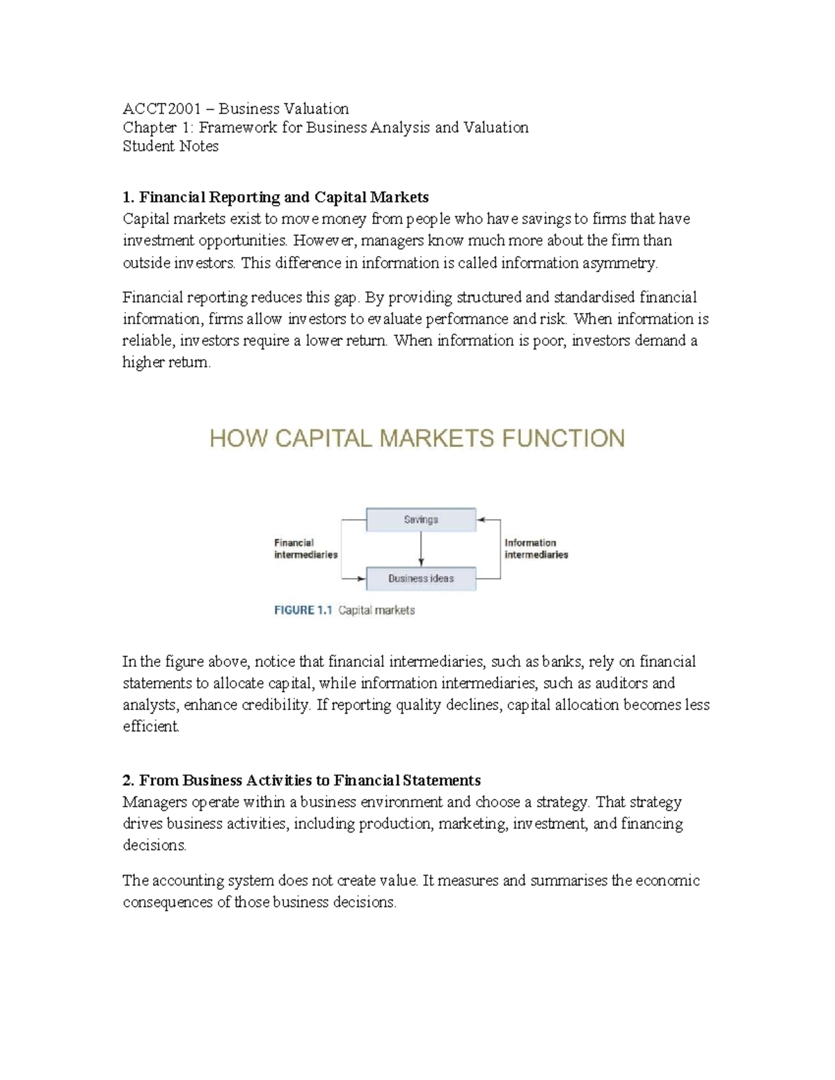 ACCT2001 Business Valuation Chapter 1: Framework for Analysis Notes ...