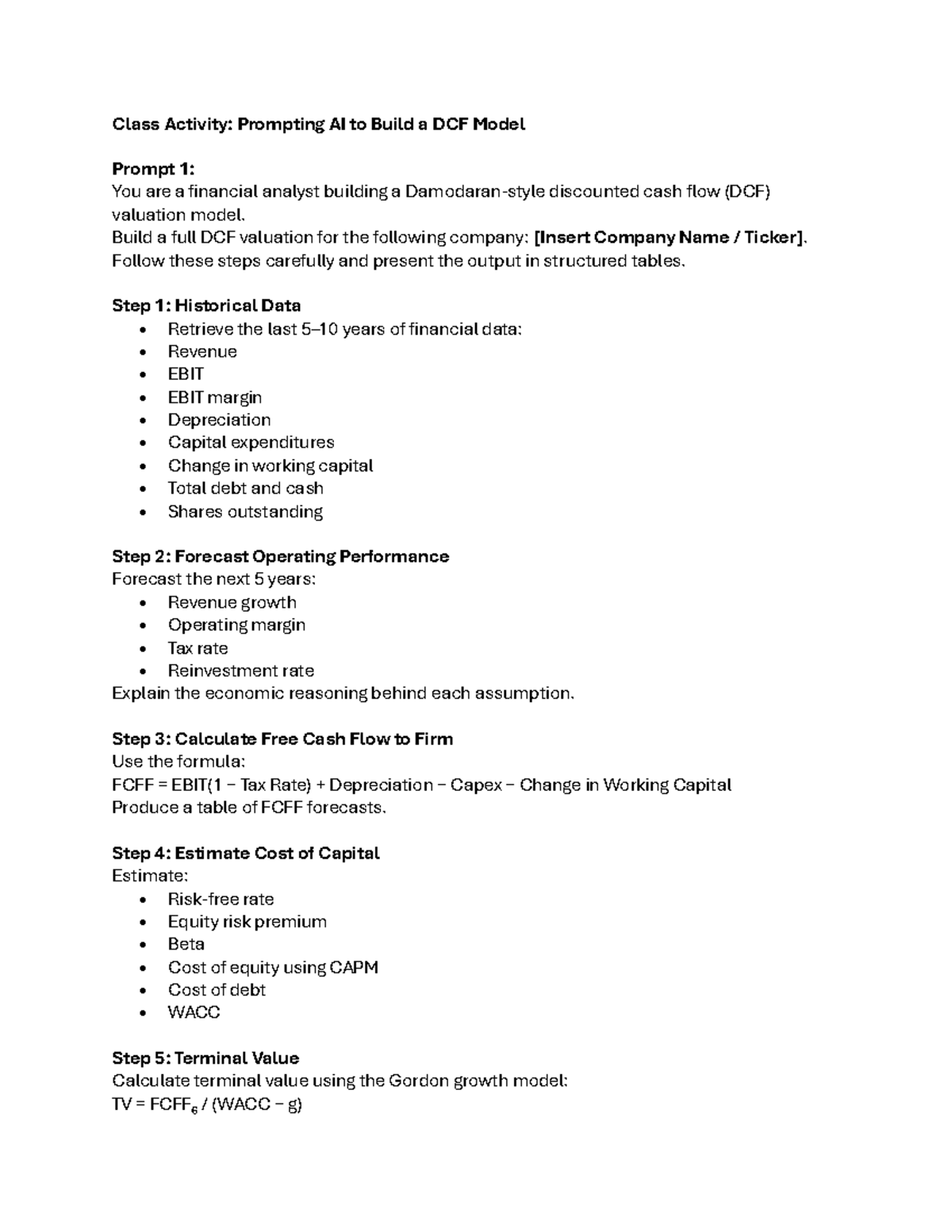 AI Activity: DCF Model Building Guide for Financial Analysts - Studocu