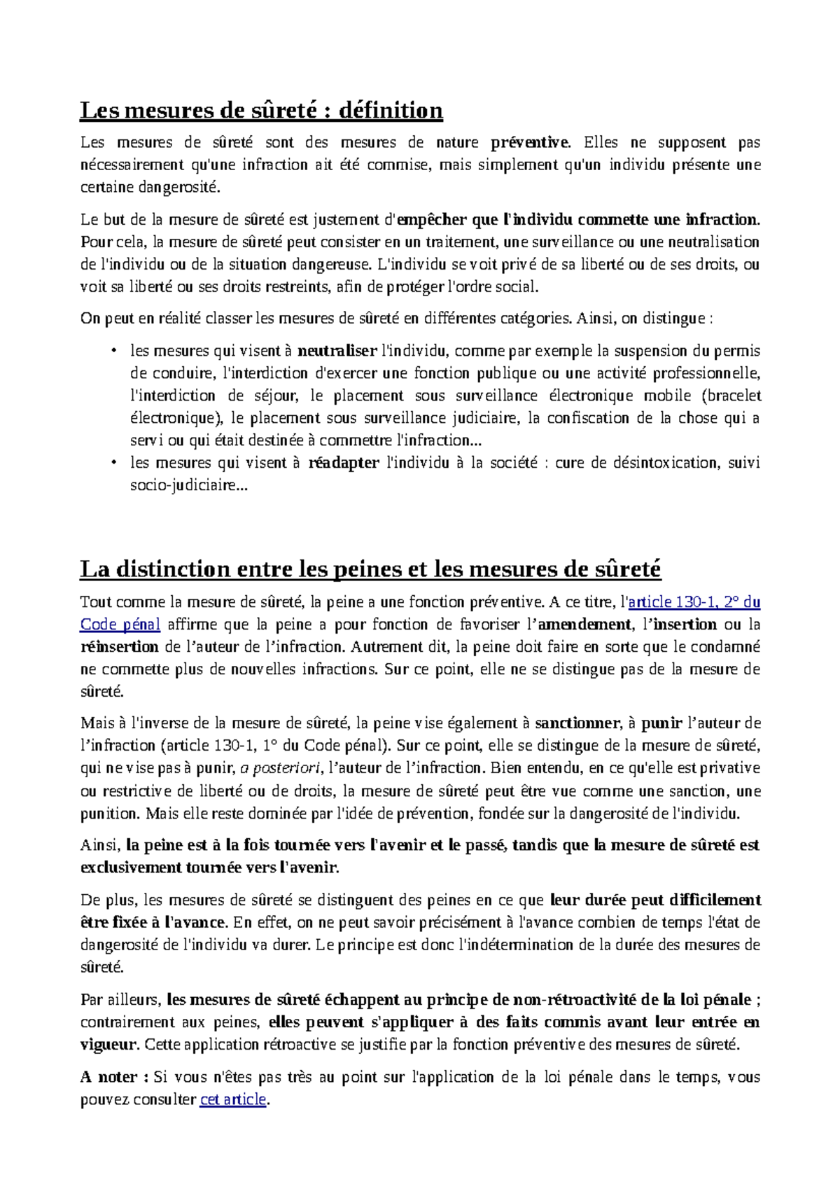 Cours - Les mesures de sûreté : Définition et Distinctions - Studocu
