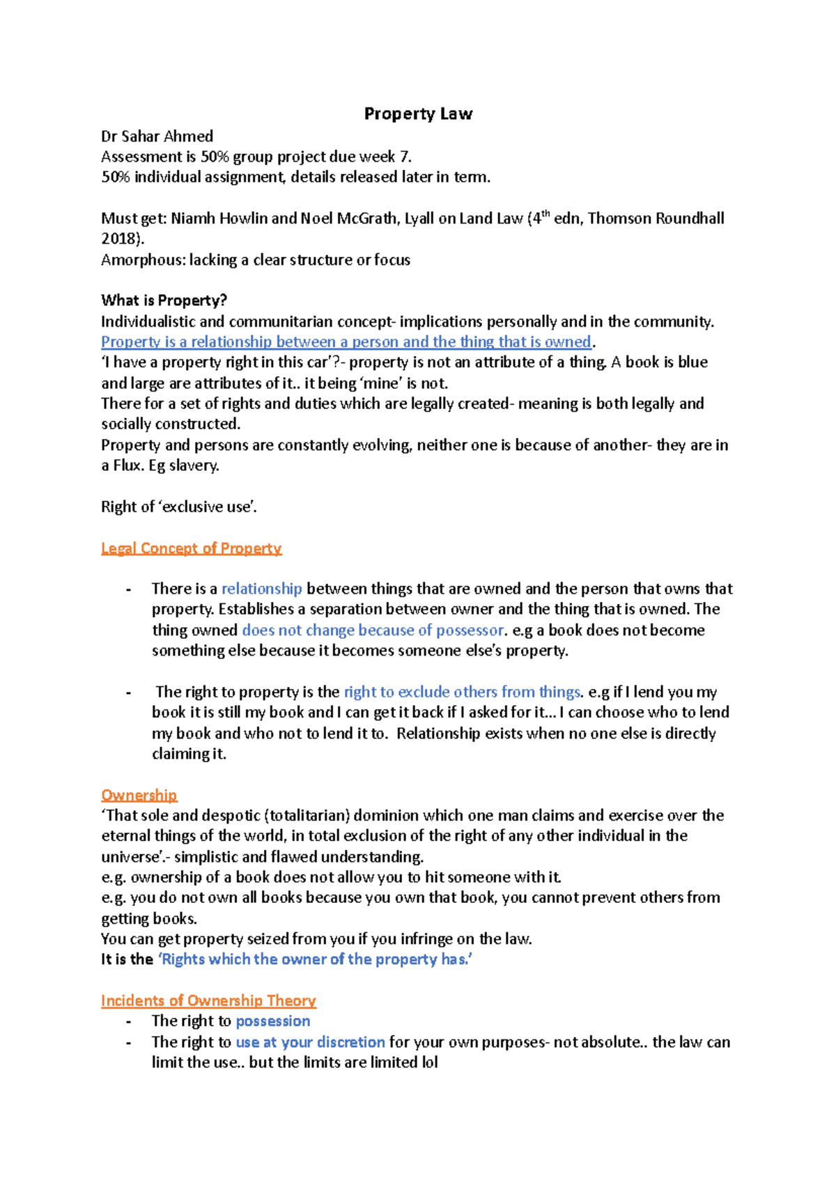 Property Law (Autumn) - Key Concepts & Relationship Analysis - Studocu
