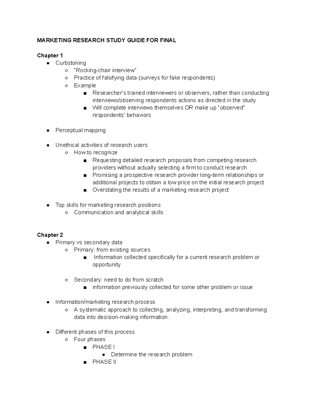 Marketing Research Study Guide for Final Exam - MARKETING RESEARCH ...