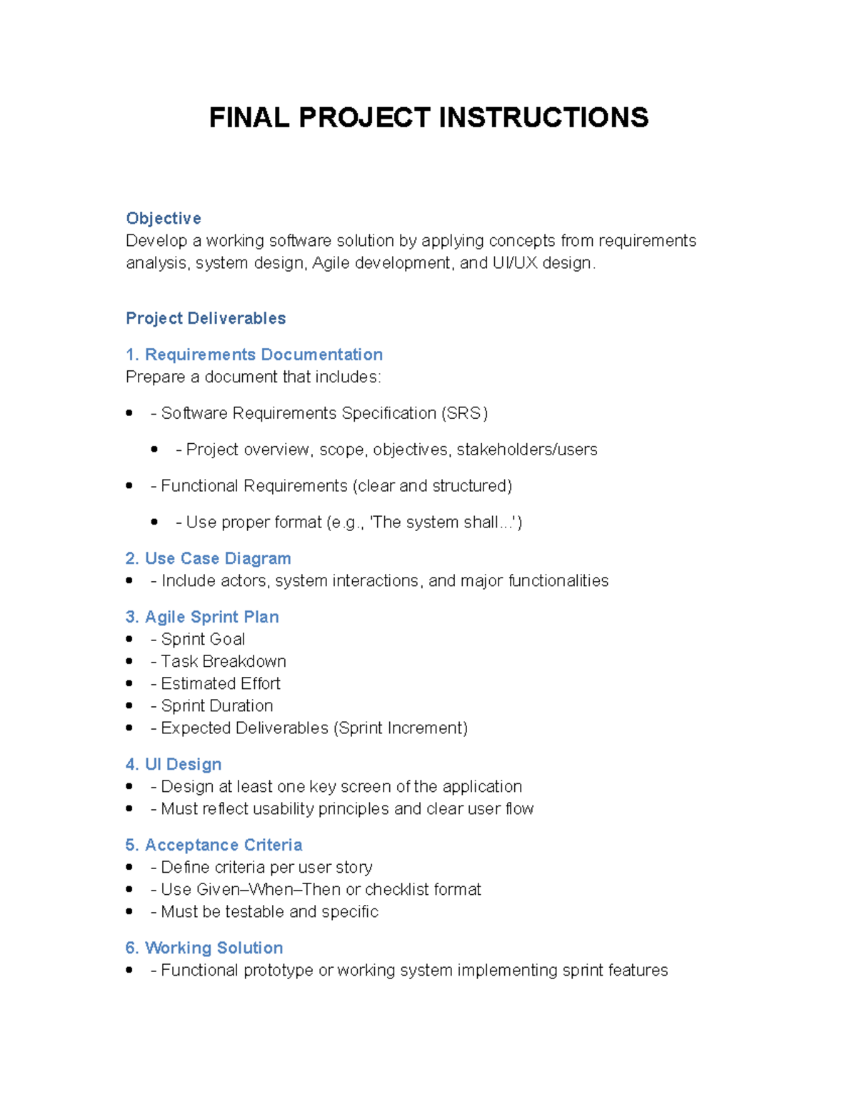 SE Final Project Instructions: Software Development Deliverables - Studocu