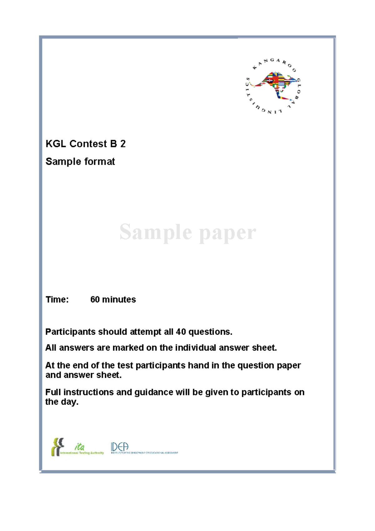 KGL Contest B2 Sample Paper: 60-Minute Test with 40 Questions - Studocu