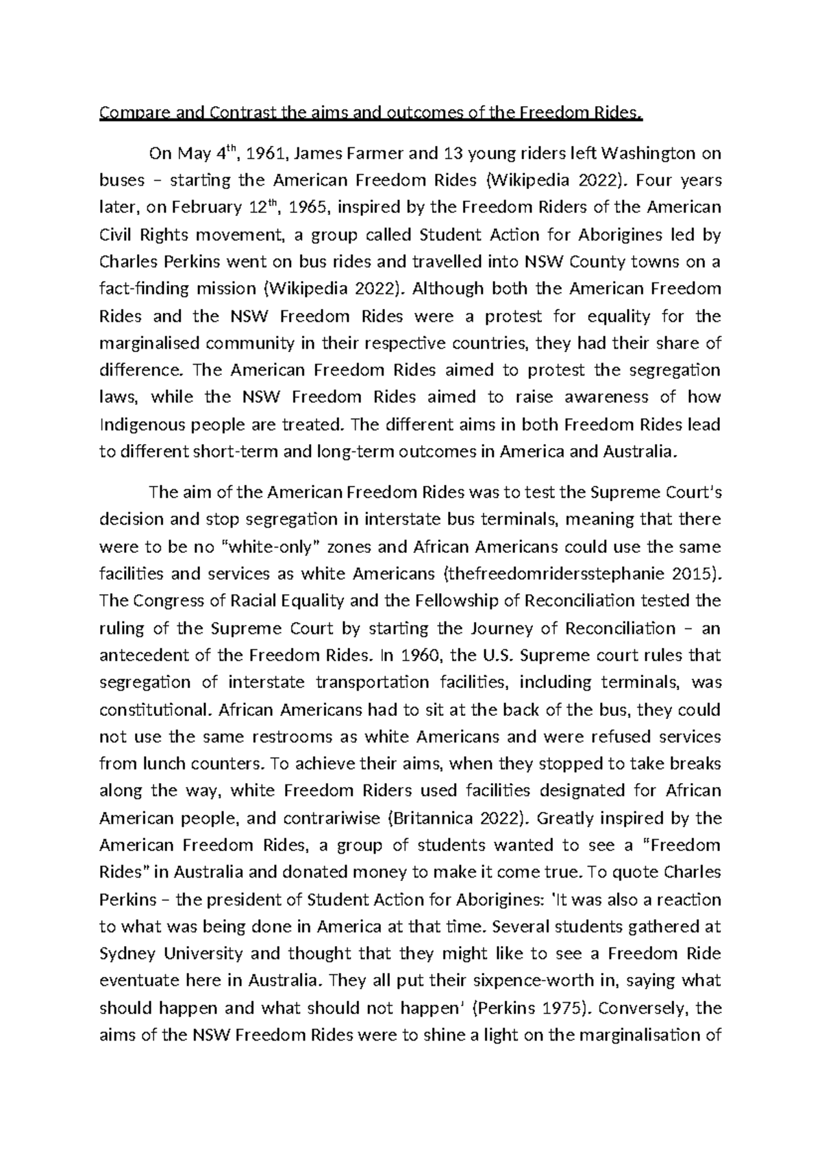 History Essay - Freedom Rides: A Comparative Analysis of Aims and ...