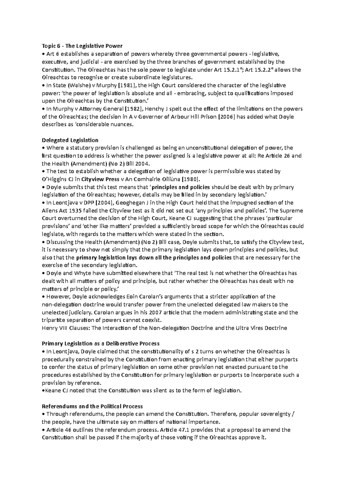Topic 6 Summary: Legislative Power in Constitutional Law (CL 101) - Studocu