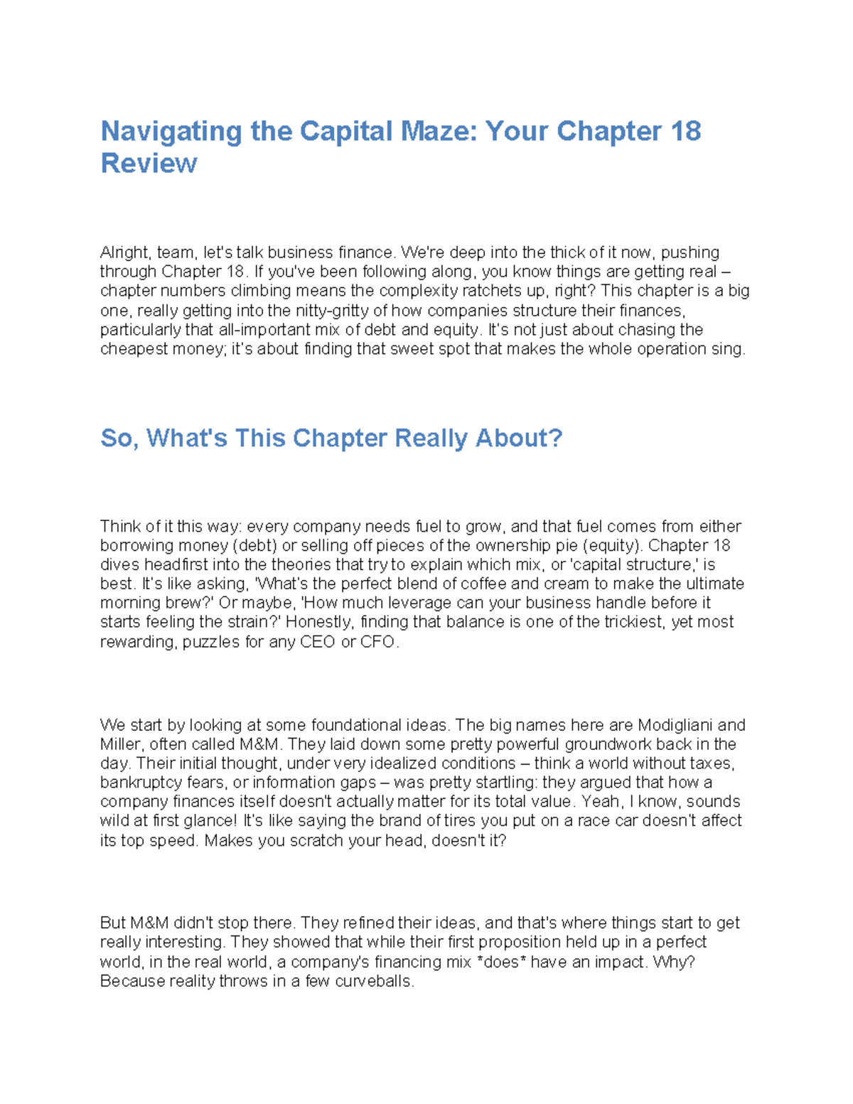 Business Finance: Chapter 18 Review - Navigating Debt and Equity - Studocu