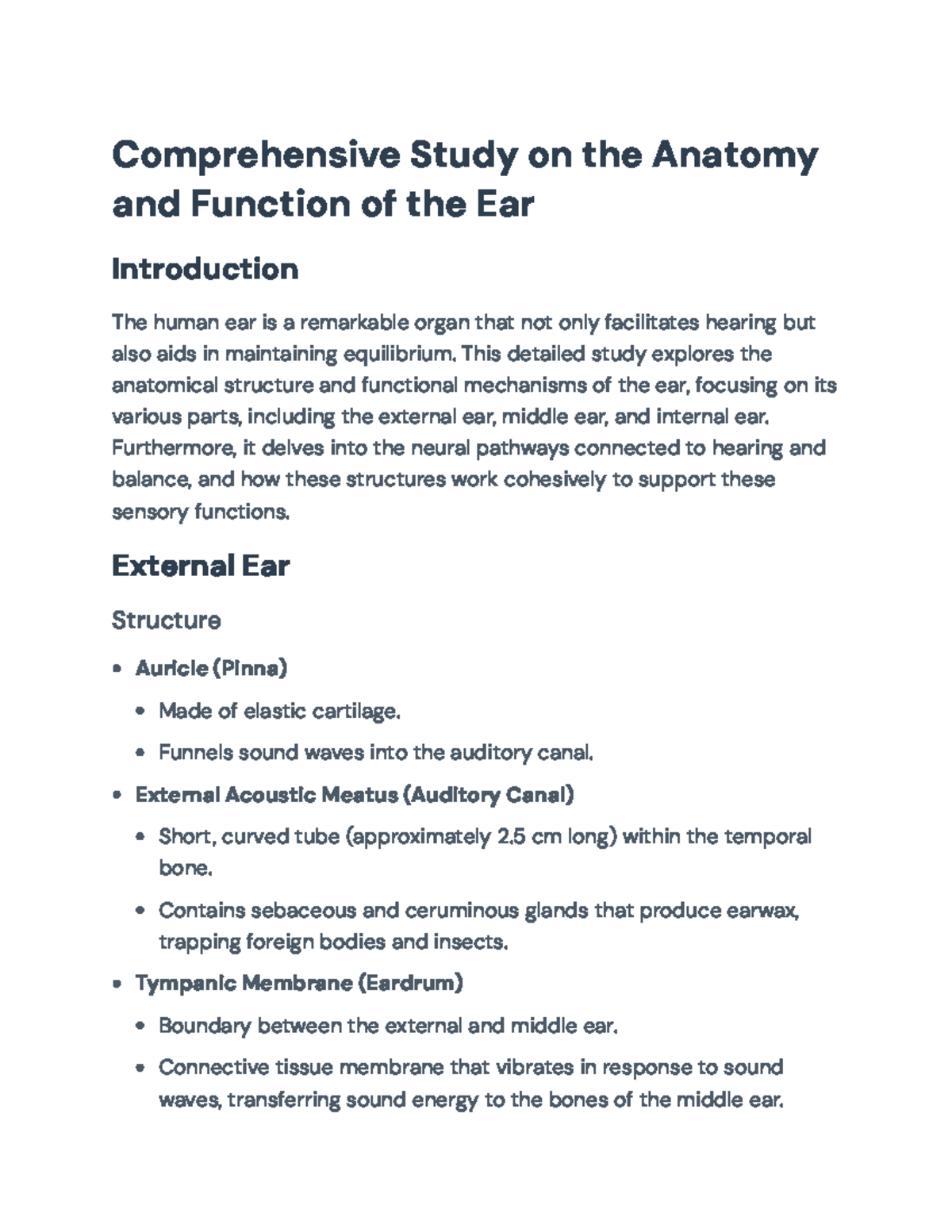 Comprehensive Study on Ear Anatomy and Function - BIOL 101 Final Exam ...