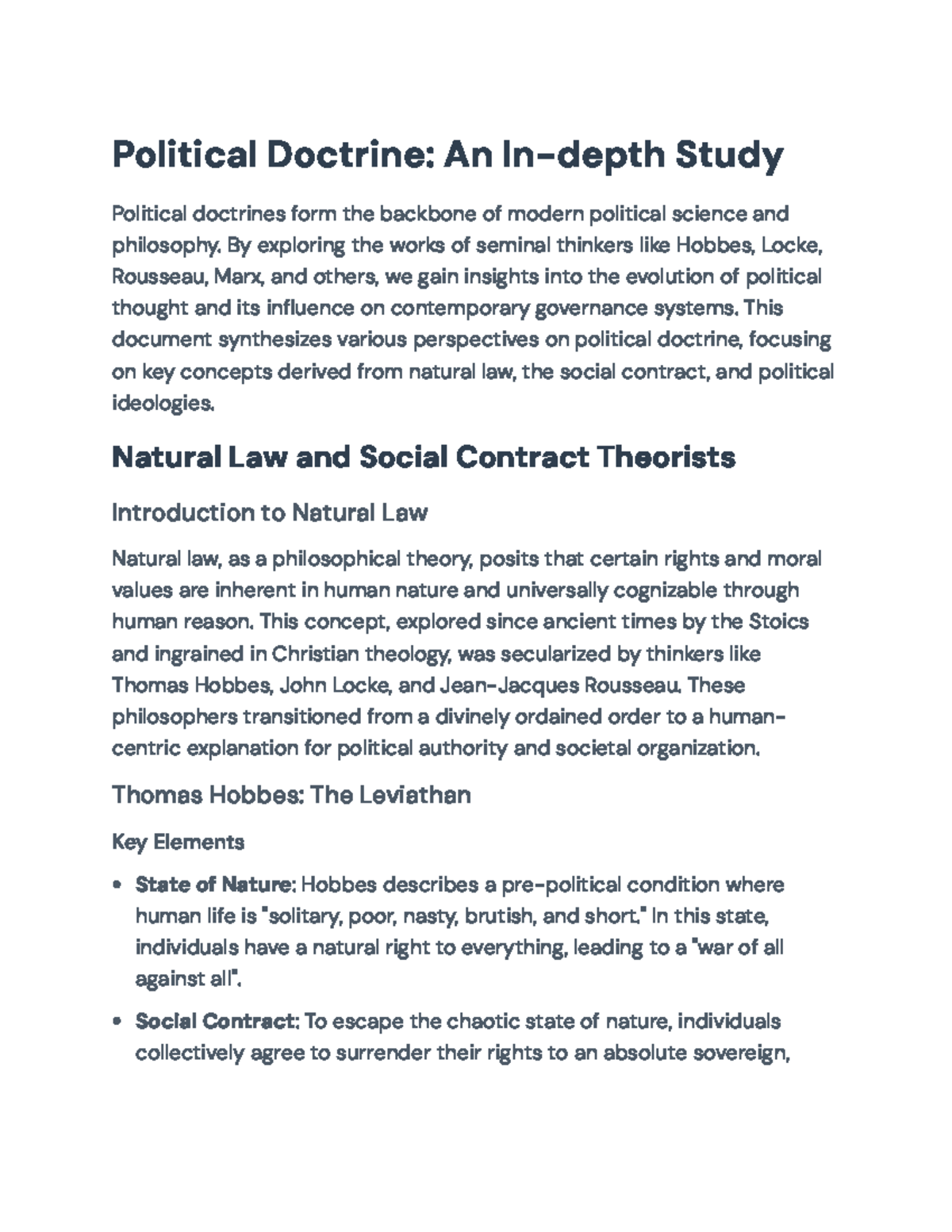 Political Doctrines Explored: Hobbes, Locke, Rousseau, and Marx ...