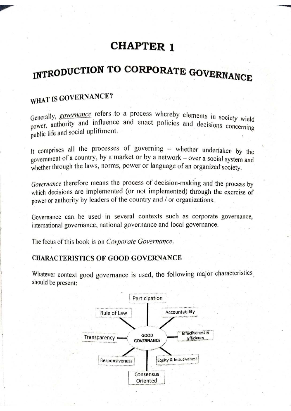 CHAPTER 1: INTRODUCTION TO CORPORATE GOVERNANCE AND ITS PRINCIPLES ...