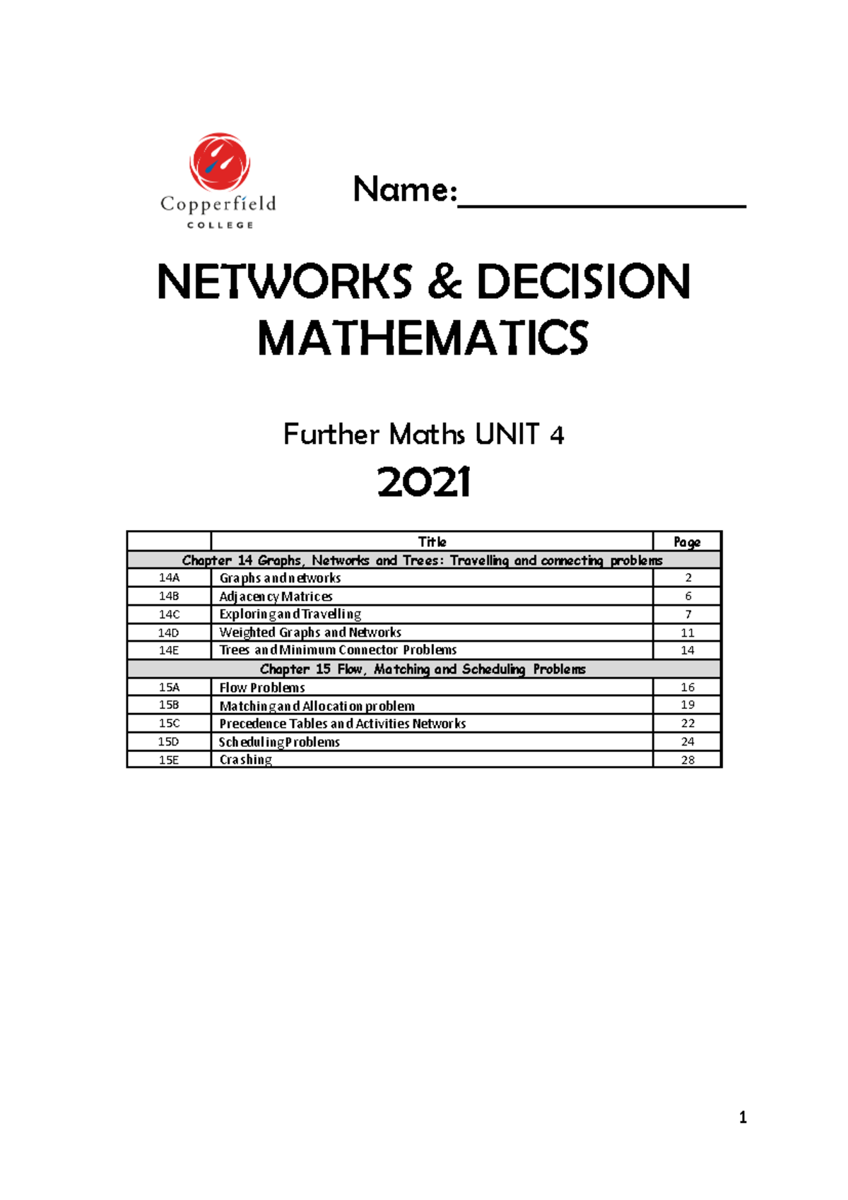 Further Maths U4: Networks & Decision Reference Notes 2021 - Studocu