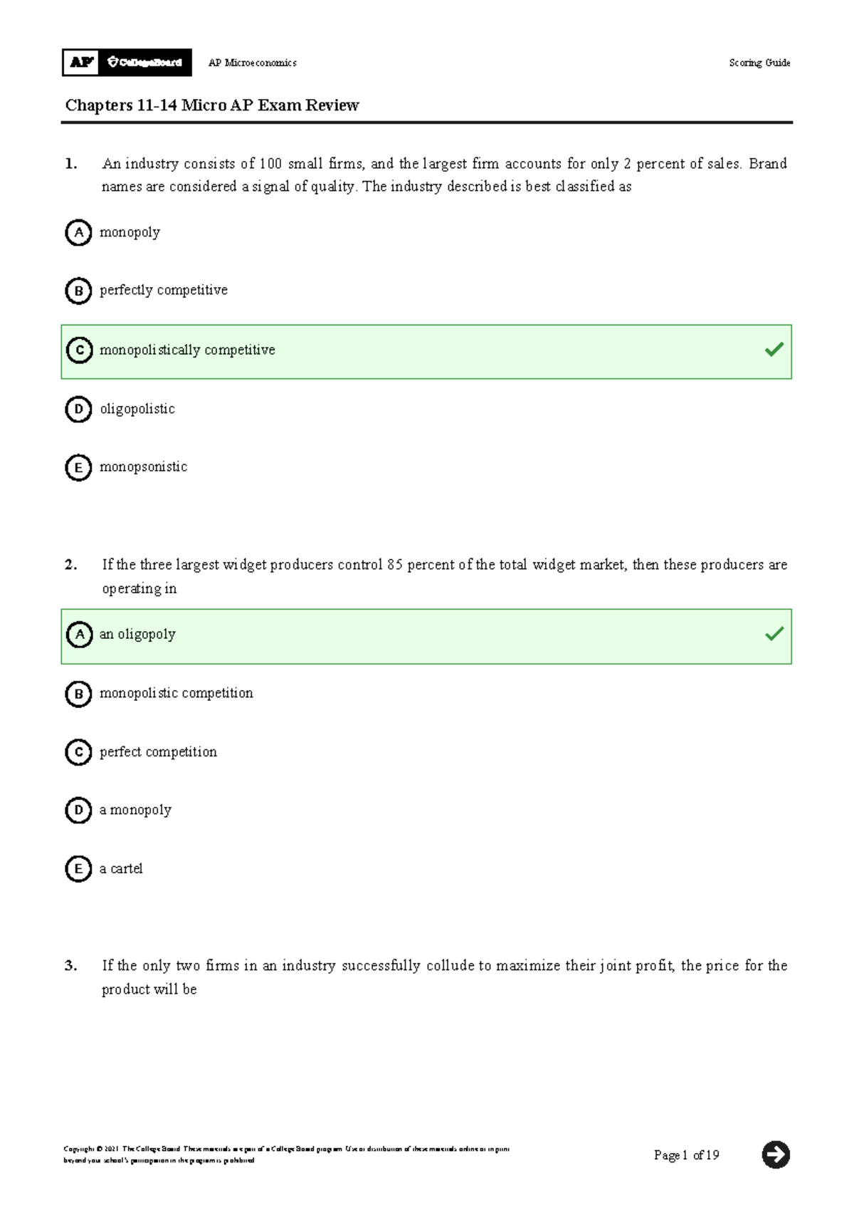 Micro Chap 11-14APExam Review Multiple Choice With Answers - Chapters ...