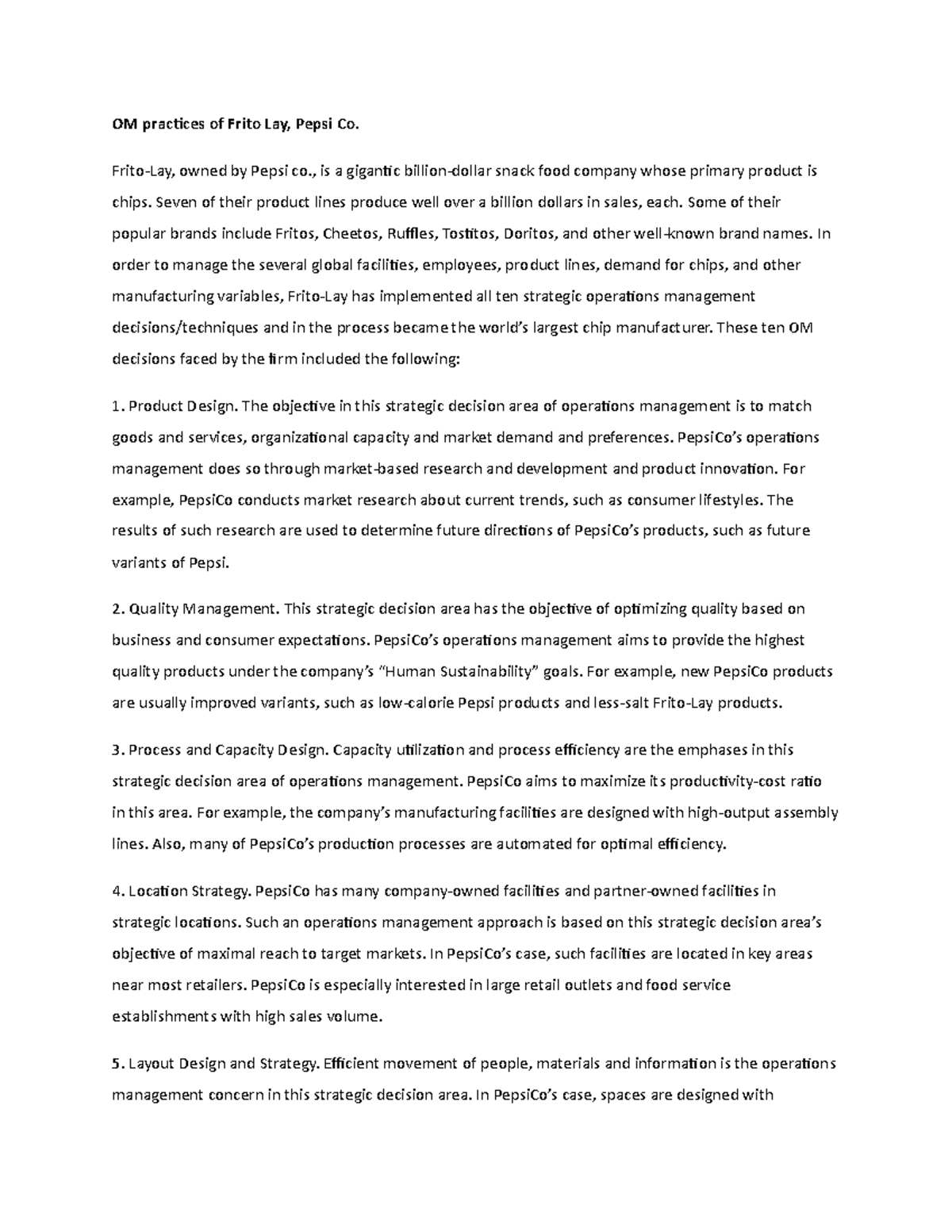 Strategic OM Practices at Frito-Lay (OM 101) - Studocu