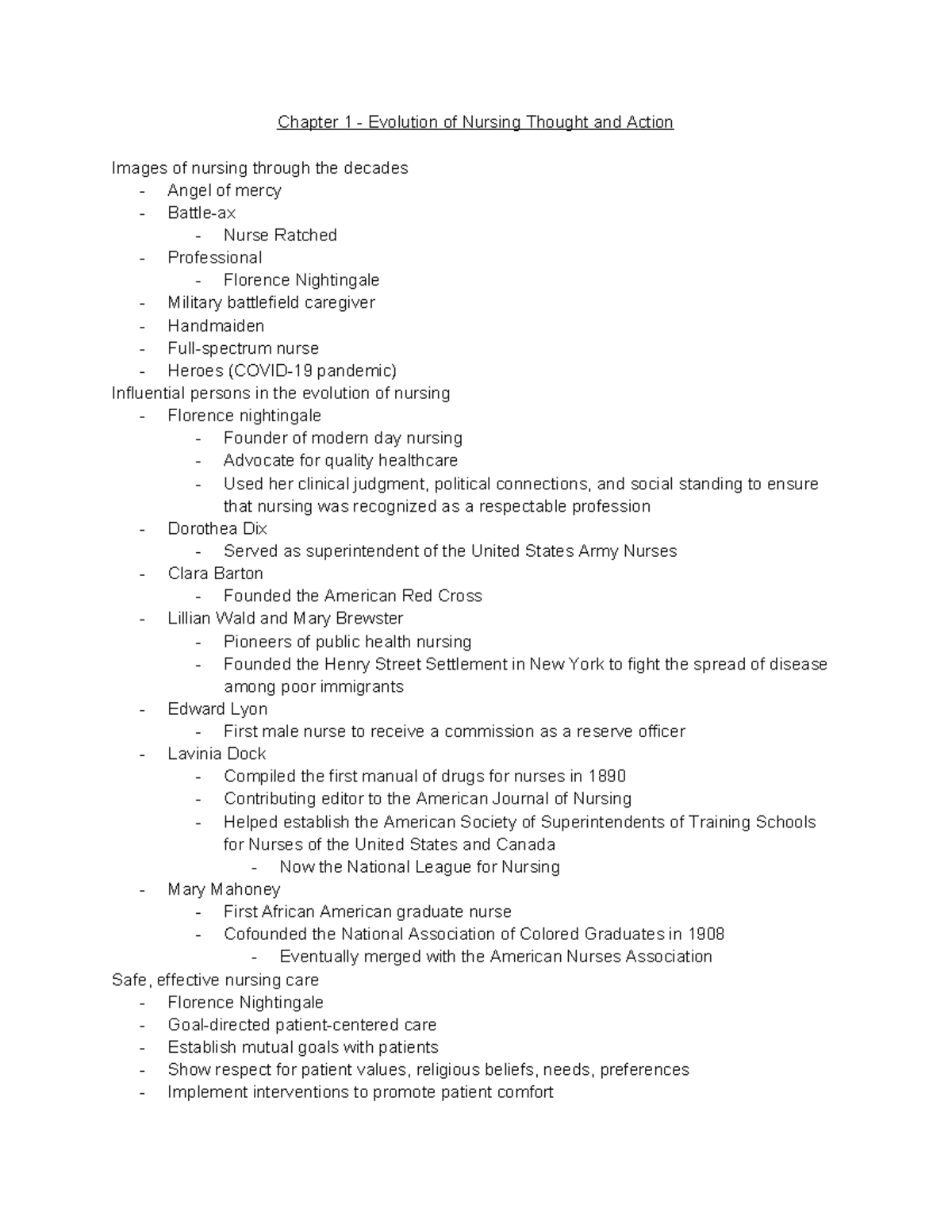 Fundamentals of Nursing: Chapter 1 - Evolution of Nursing Thought - Studocu
