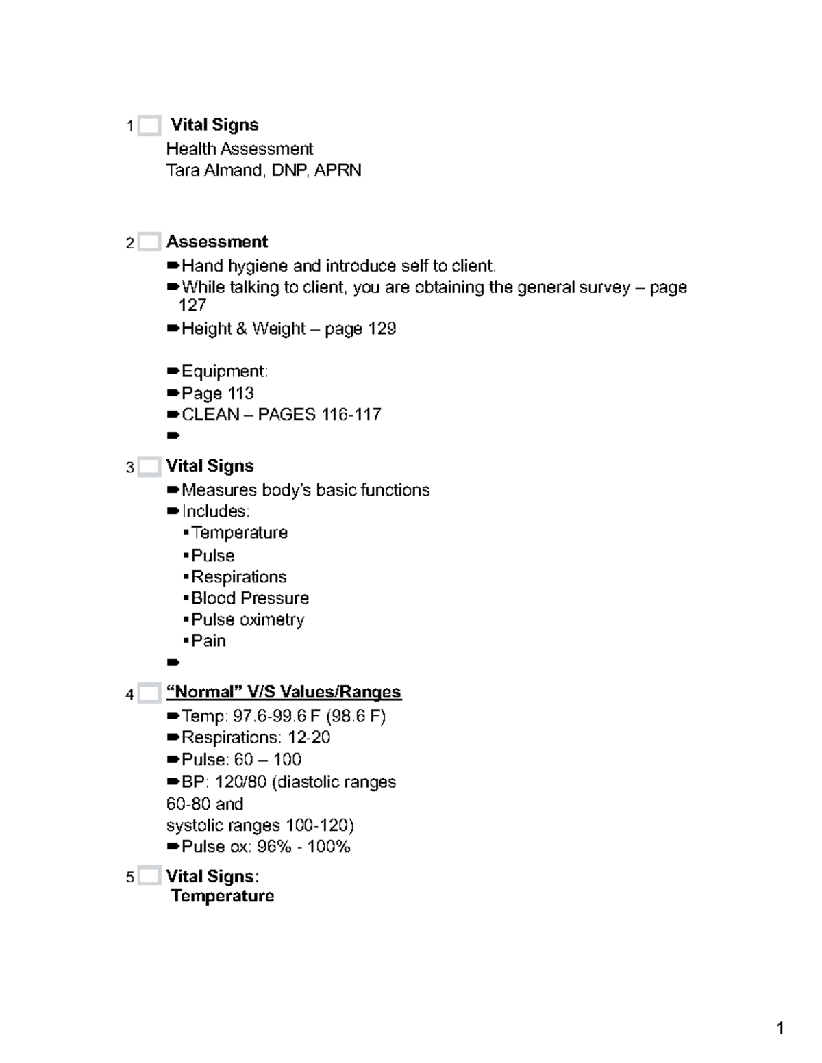Vital Signs Assessment Notes - Health Assessment Course - Vital Signs ...