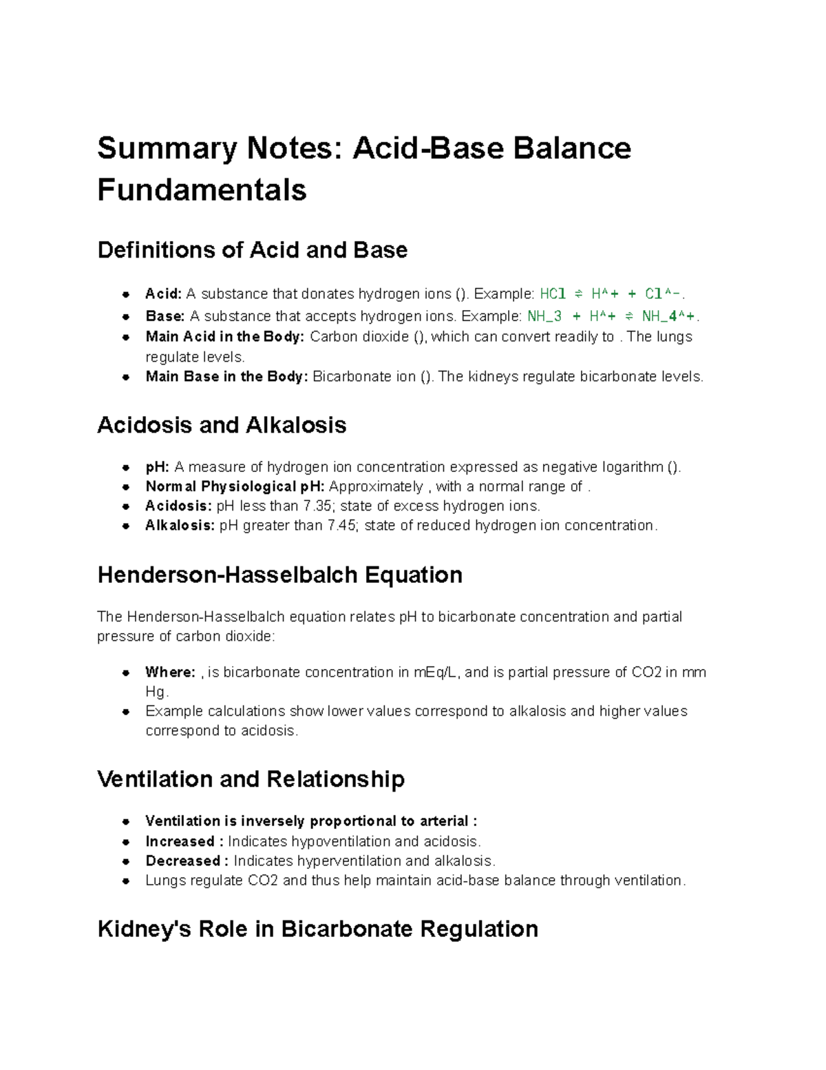 Acid-Base I: Summary Notes on Fundamentals and Definitions - Studocu
