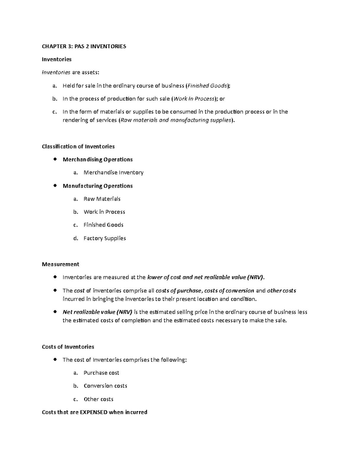 CFAS C3 PAS 2 - Chapter 3: Comprehensive Guide to Inventories - Studocu