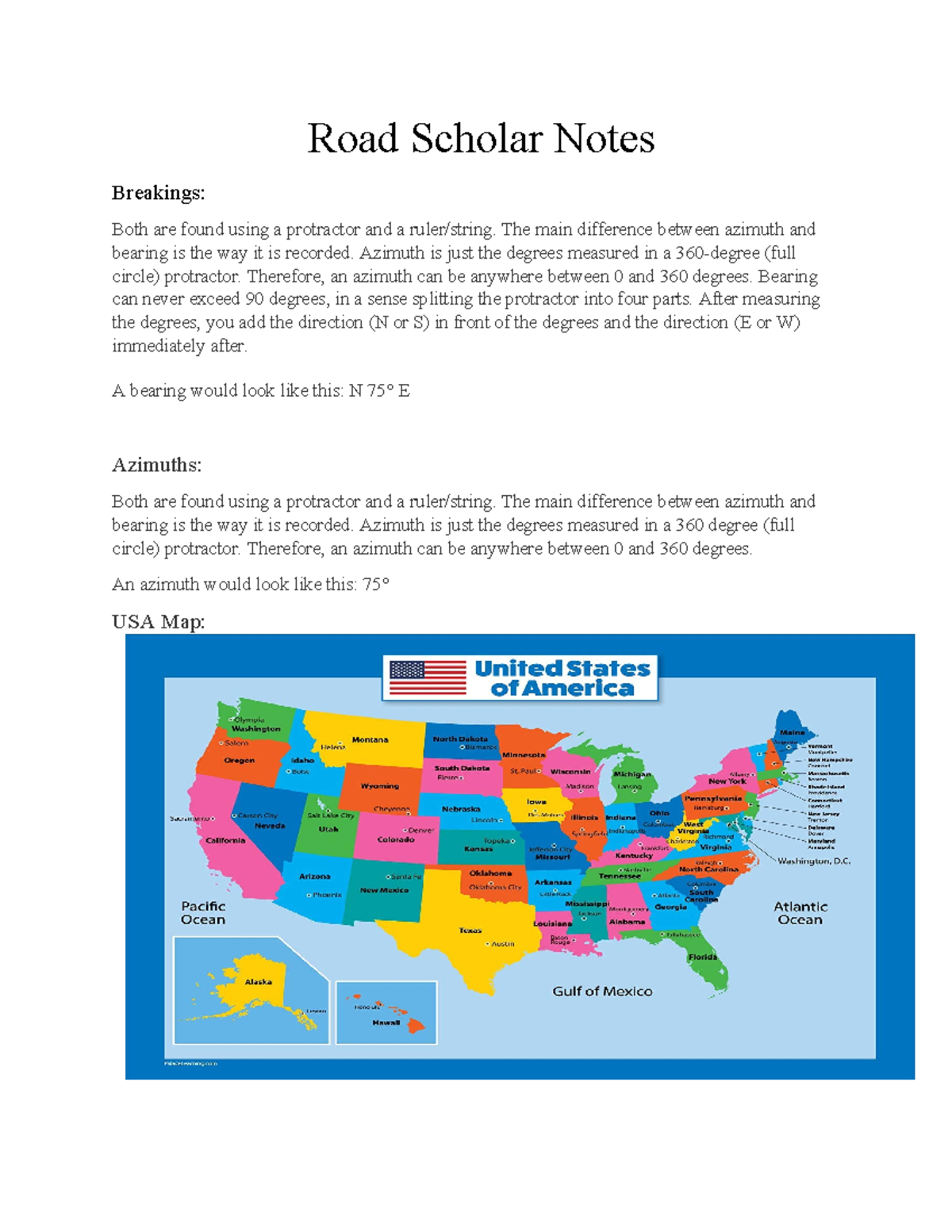 Road Scholar Notes: Azimuth and Bearing Measurement Guide - Studocu