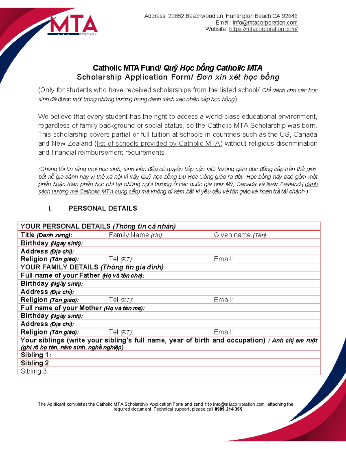 Catholic MTA-Scholarship Application-Form - This scholarship covers ...