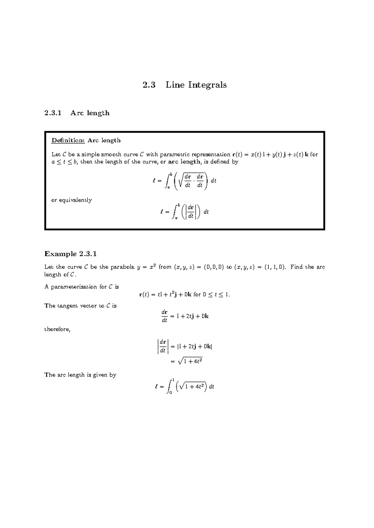 ENG2005 Lecture Notes: Line Integrals and Arc Length Concepts - Studocu
