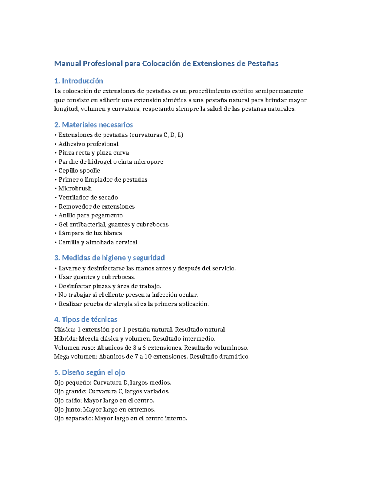 Manual Profesional para Colocación de Extensiones de Pestañas - Studocu